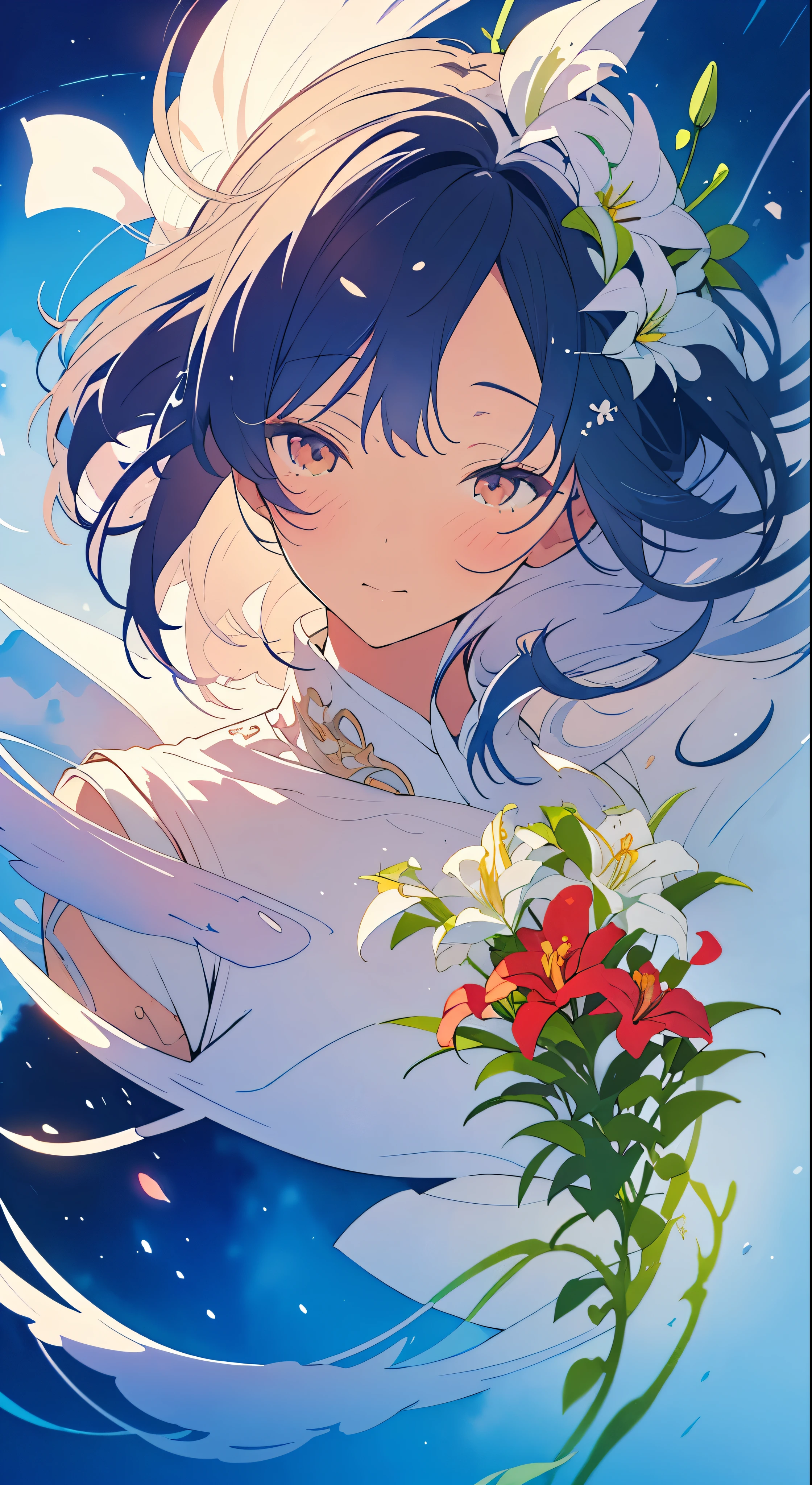 wtrcolor style, digital art of (lilies), official art, blown by the wind, masterpiece, beautiful, ((watercolor)), paint splatter, intricate details. Great detail, [dripping:0.5], trending on Artstation, Rachel Walker