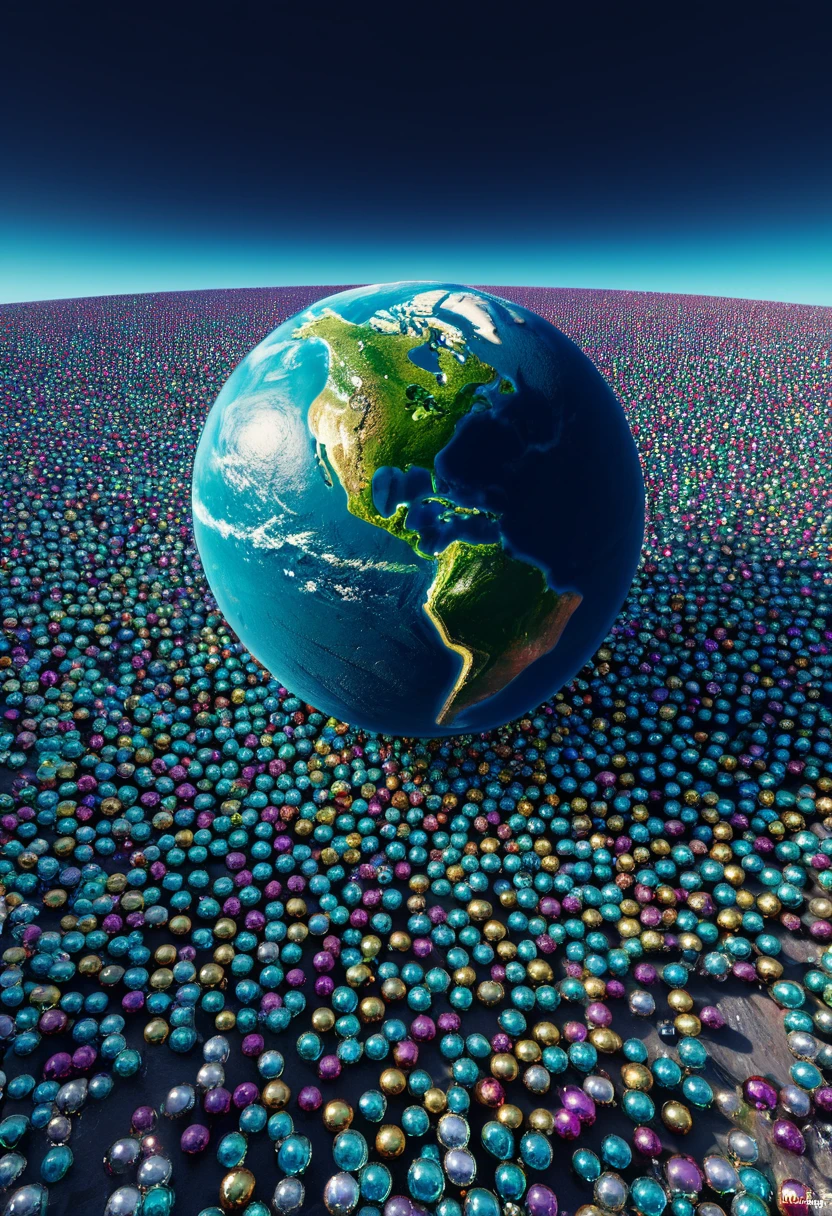 A flat world filled with jewels, planet, Octane Rendering, Surreal