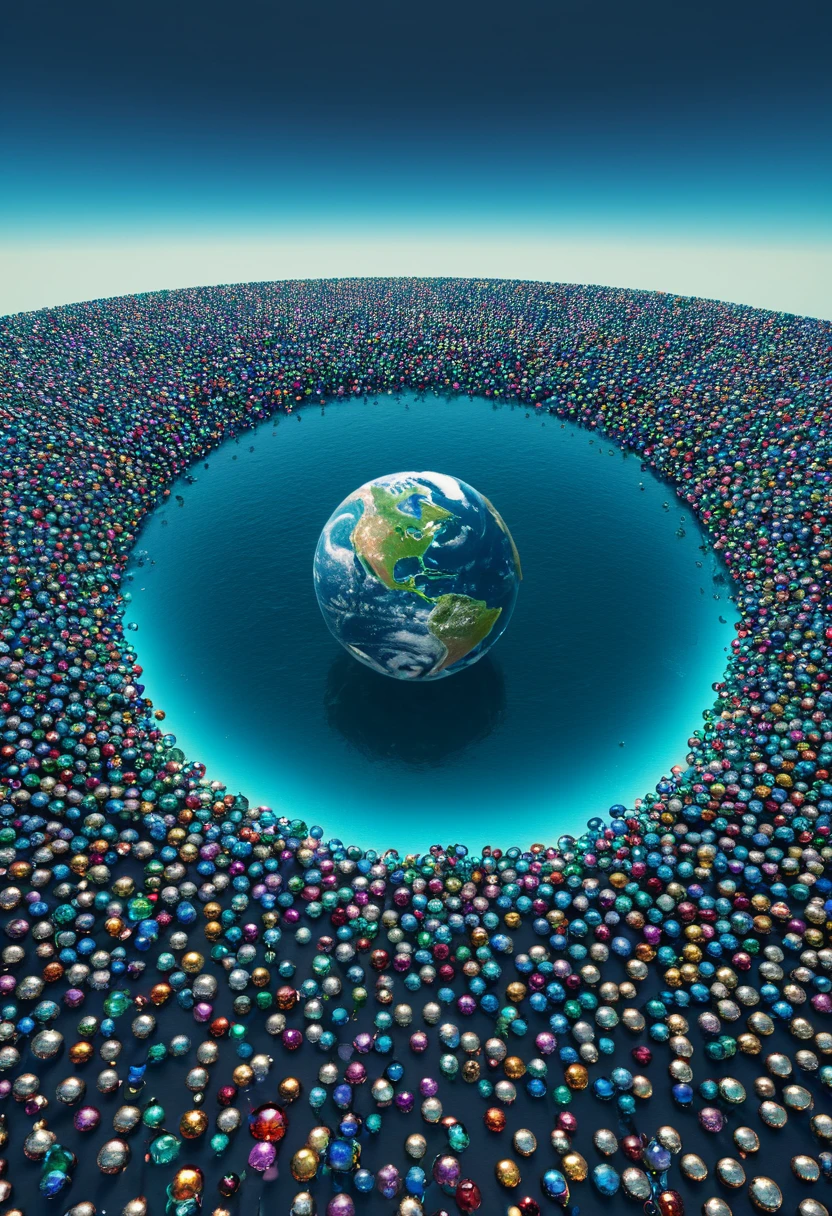 A flat world filled with jewels, planet, Octane Rendering, Surreal