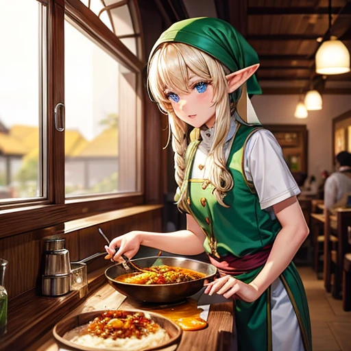 An elf making curry at a curry restaurant