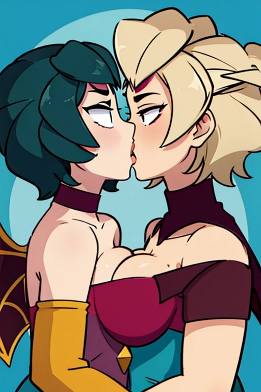 two lesbians share a kiss, tits