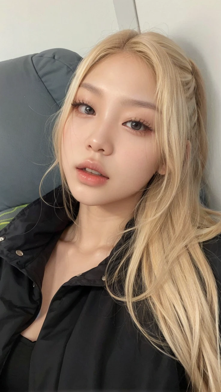 Jennie kim, high resolution, longye hair, hair blonde, slightly separated lips,