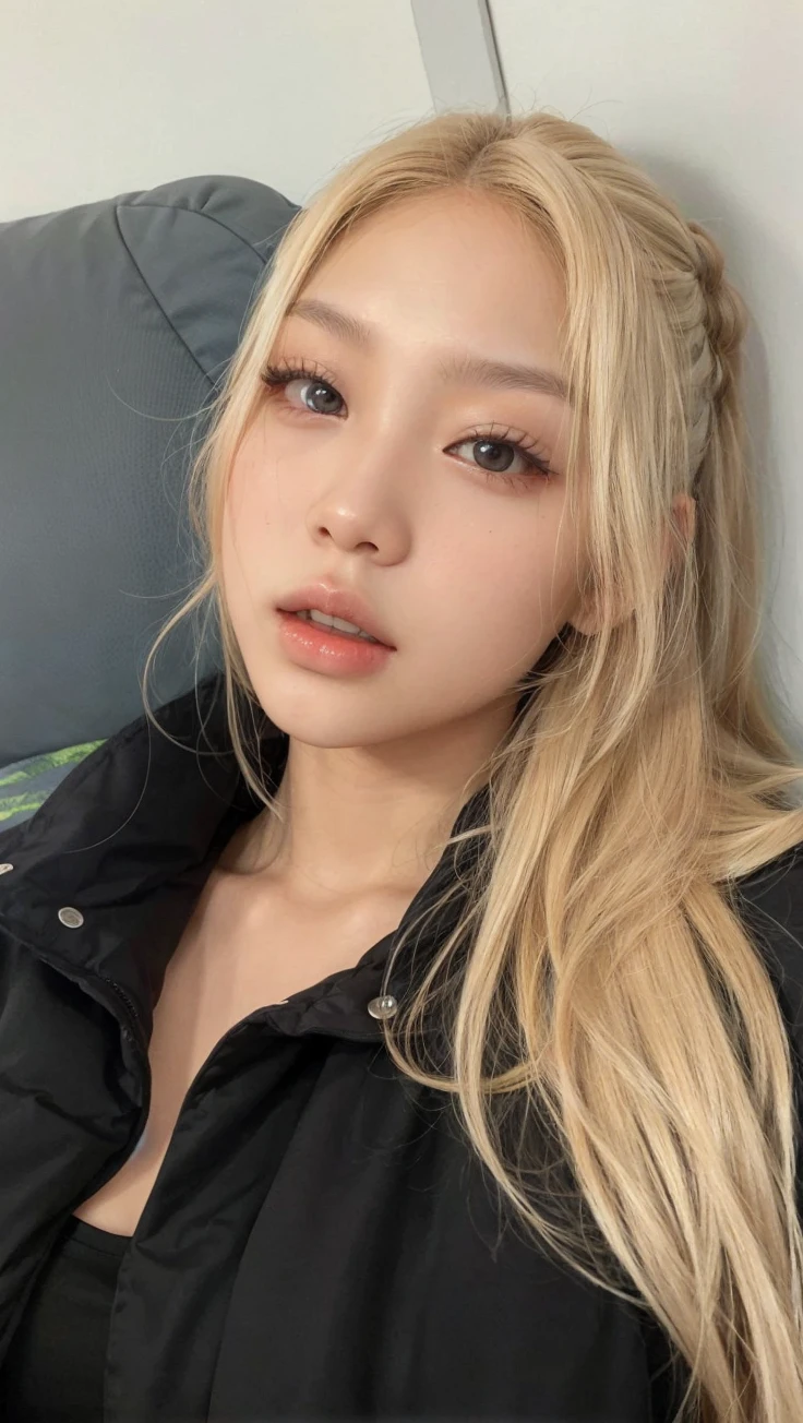 Jennie kim, high resolution, longye hair, hair blonde, slightly separated lips,
