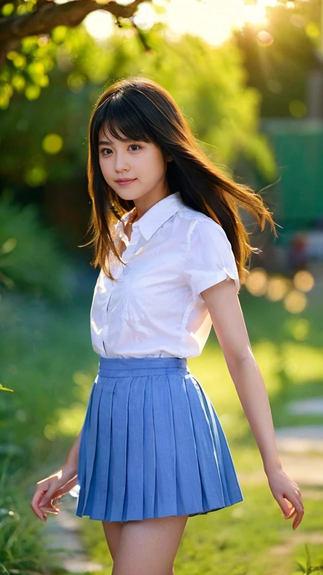One Girl、Beautiful and detailed eyes and face、barefoot、e 16 panese girl, ((Extremely precise and accurate anatomy:1.0)), (photo Realistic:1.4), (hyper Realistic:1.4), (最高品質のRealisticな肌の質感:1.4), (Improvement of quality:1.4), (Enhances the beauty of skin texture:1.1), Clean and glowing skin, mesh, thin:1.2, (Realistic:1.3), Realisticなライティング, (Smoother lighting:1.05), (Improving the quality of cinema lighting:0.9), Backlight, A gentle light on your face, Ray Tracing, (Bright light:1.2), 32K, One Japanese woman, fine grain, Detailed face, (Film Grain:1.1),(Accentuates body lines:1.1), High resolution, Natural look, Kind eyes, Improves hair quality, Delicate light and shadow, Transparent muscles, Graceful pose, Beautiful Eyes, Sharp details, Soft light reflection, Beautiful contours, Delicate skin tone, Fine hair texture, Natural background, (((sunny day、School zone、A strong wind is blowing、Her hair and skirt are flying、 Open shirt、Pleated skirt、stroll:1.25、Light of the sun、Clear skies、stage、Blue sky and white clouds、The joys of youth)))、