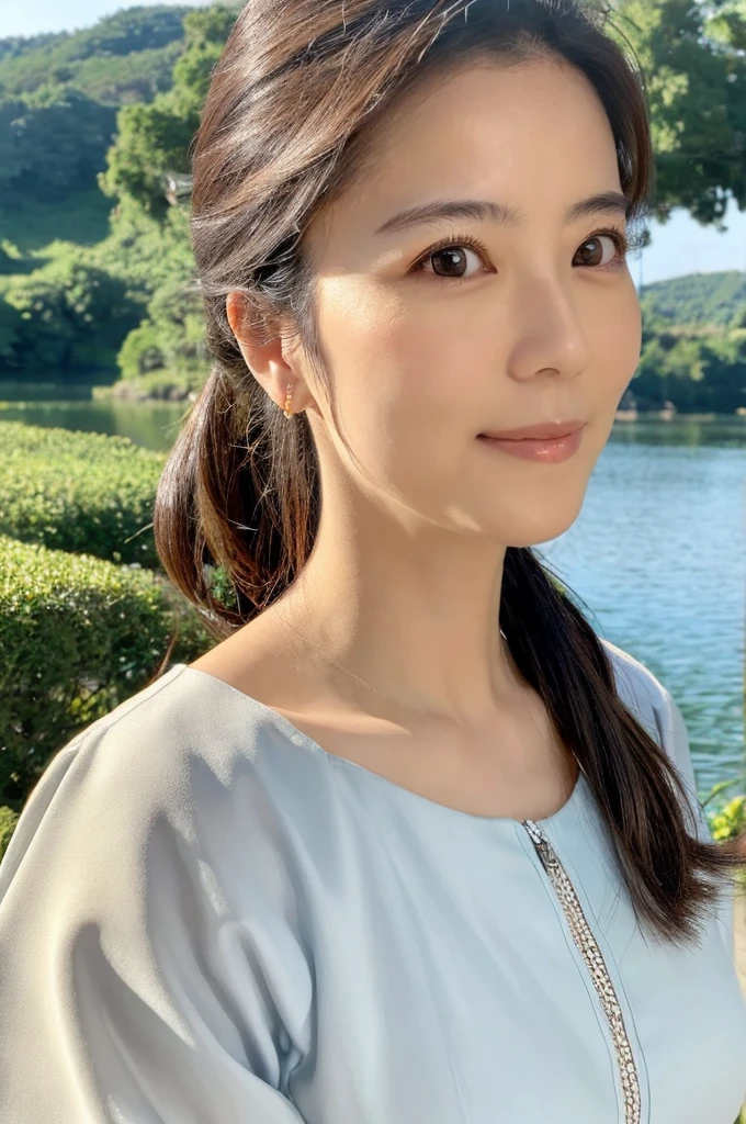 ((Highest quality)), ((masterpiece)), (detailed),Perfect Face,Japanese,landscape,Mature Woman,Upper Body