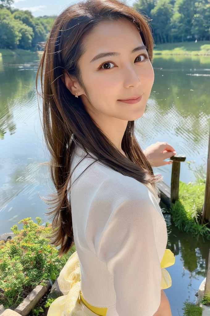 ((Highest quality)), ((masterpiece)), (detailed),Perfect Face,Japanese,landscape,Mature Woman,Upper Body