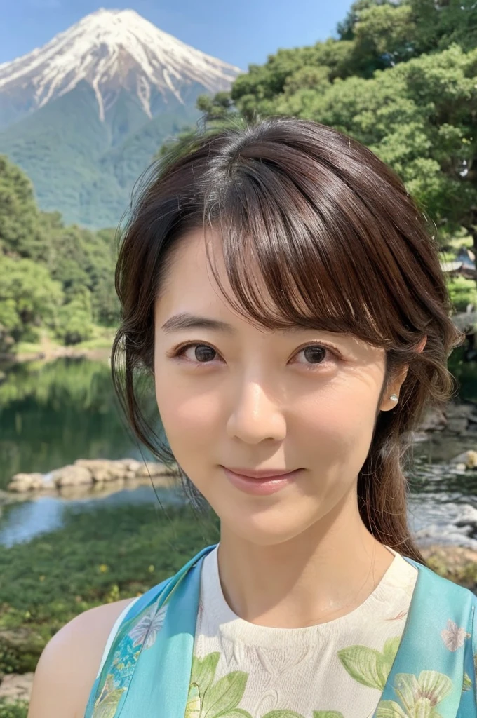 ((Highest quality)), ((masterpiece)), (detailed),Perfect Face,Japanese,landscape,Mature Woman,Upper Body