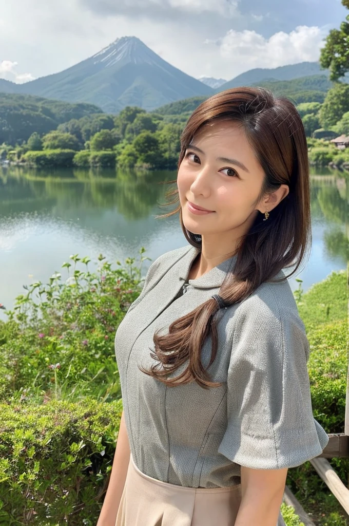 ((Highest quality)), ((masterpiece)), (detailed),Perfect Face,Japanese,landscape,Mature Woman,Upper Body