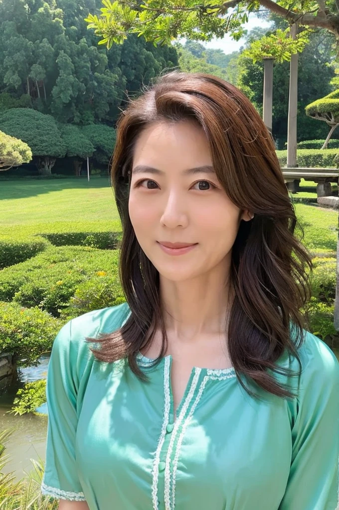 ((Highest quality)), ((masterpiece)), (detailed),Perfect Face,Japanese,landscape,Mature Woman,Upper Body