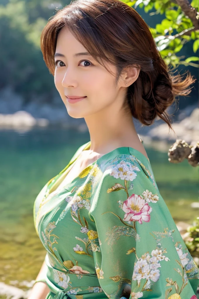((Highest quality)), ((masterpiece)), (detailed),Perfect Face,Japanese,landscape,Mature Woman,Upper Body