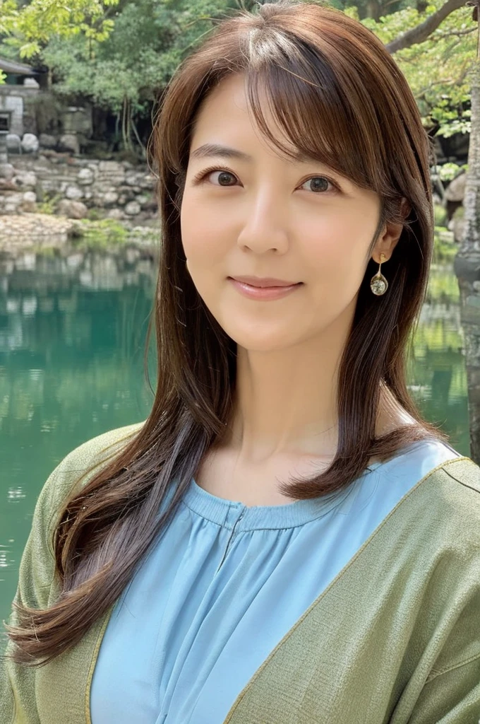 ((Highest quality)), ((masterpiece)), (detailed),Perfect Face,Japanese,landscape,Mature Woman,Upper Body