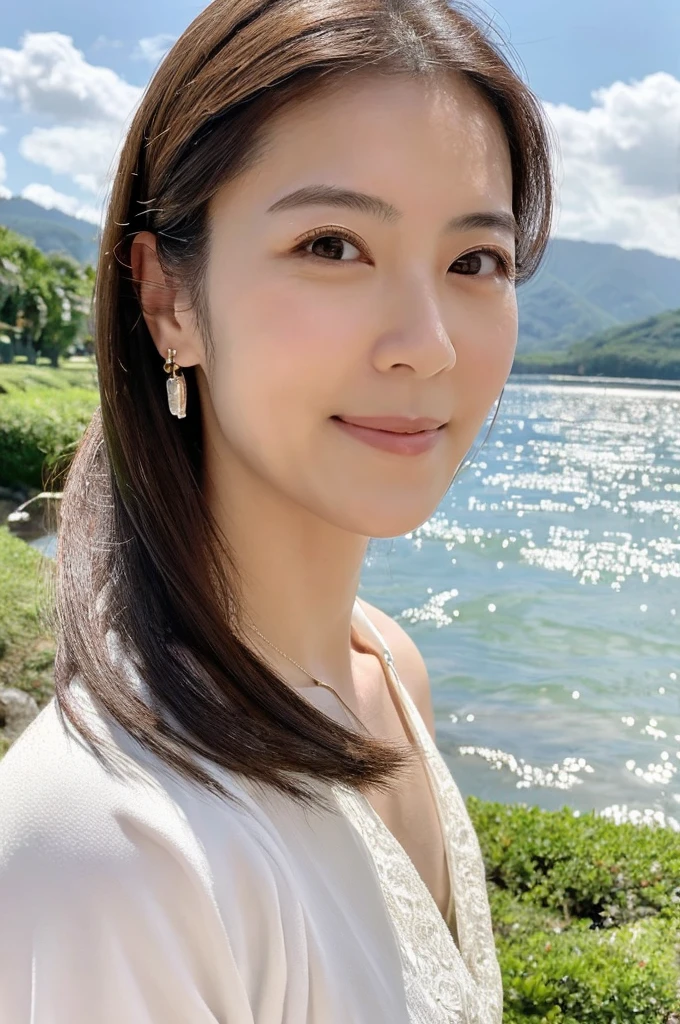 ((Highest quality)), ((masterpiece)), (detailed),Perfect Face,Japanese,landscape,Mature Woman,Upper Body