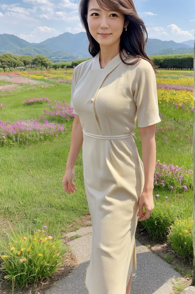 ((Highest quality)), ((masterpiece)), (detailed),Perfect Face,Japanese,landscape,Mature Woman,Upper Body