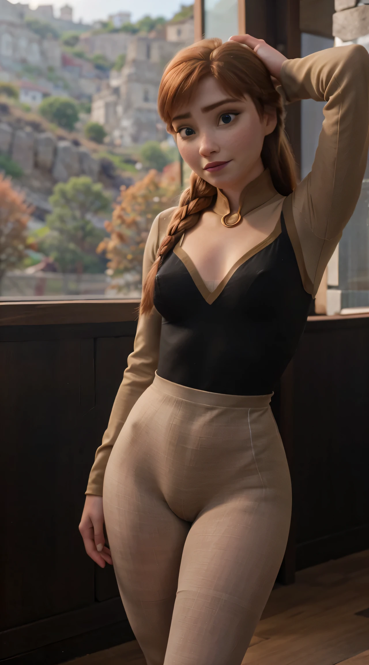 Photo of Anna of Arendelle wearing thight opaque pantyhose,  cameltoe