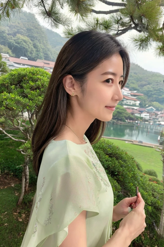 ((Highest quality)), ((masterpiece)), (detailed),Perfect Face,Japanese,landscape,Mature Woman,Upper Body
