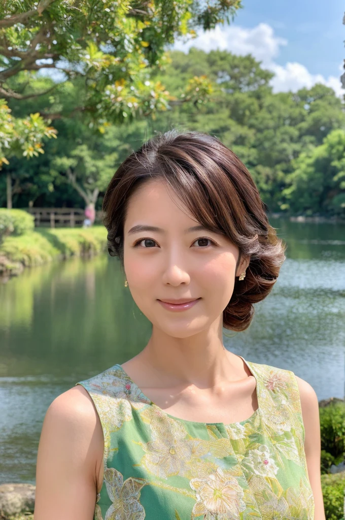 ((Highest quality)), ((masterpiece)), (detailed),Perfect Face,Japanese,landscape,Mature Woman,Upper Body