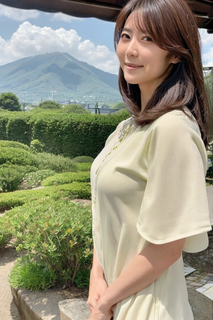 ((Highest quality)), ((masterpiece)), (detailed),Perfect Face,Japanese,landscape,Mature Woman,Upper Body