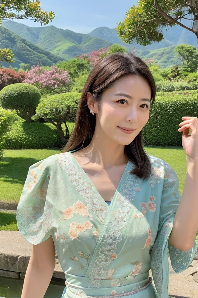 ((Highest quality)), ((masterpiece)), (detailed),Perfect Face,Japanese,landscape,Mature Woman,Upper Body