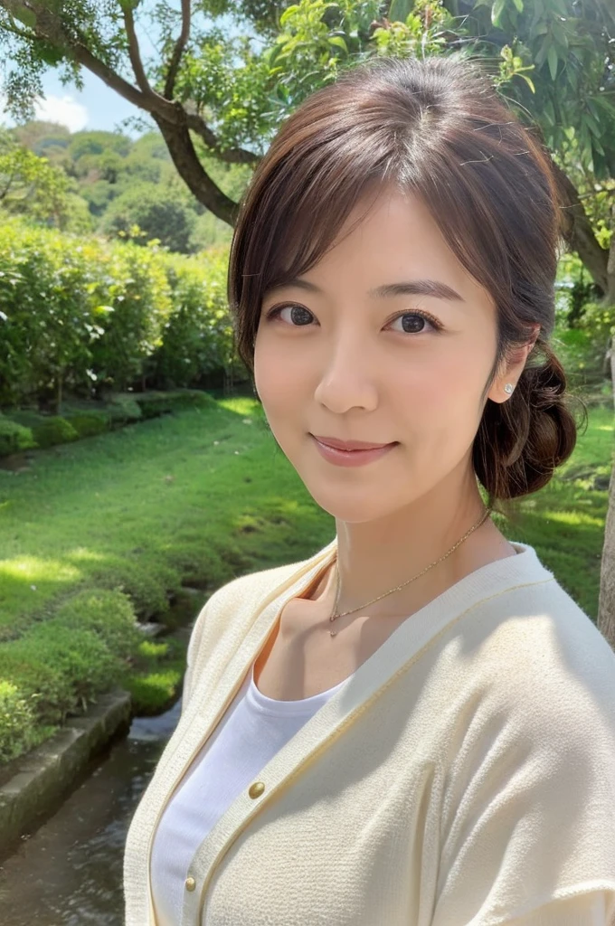 ((Highest quality)), ((masterpiece)), (detailed),Perfect Face,Japanese,landscape,Mature Woman,Upper Body