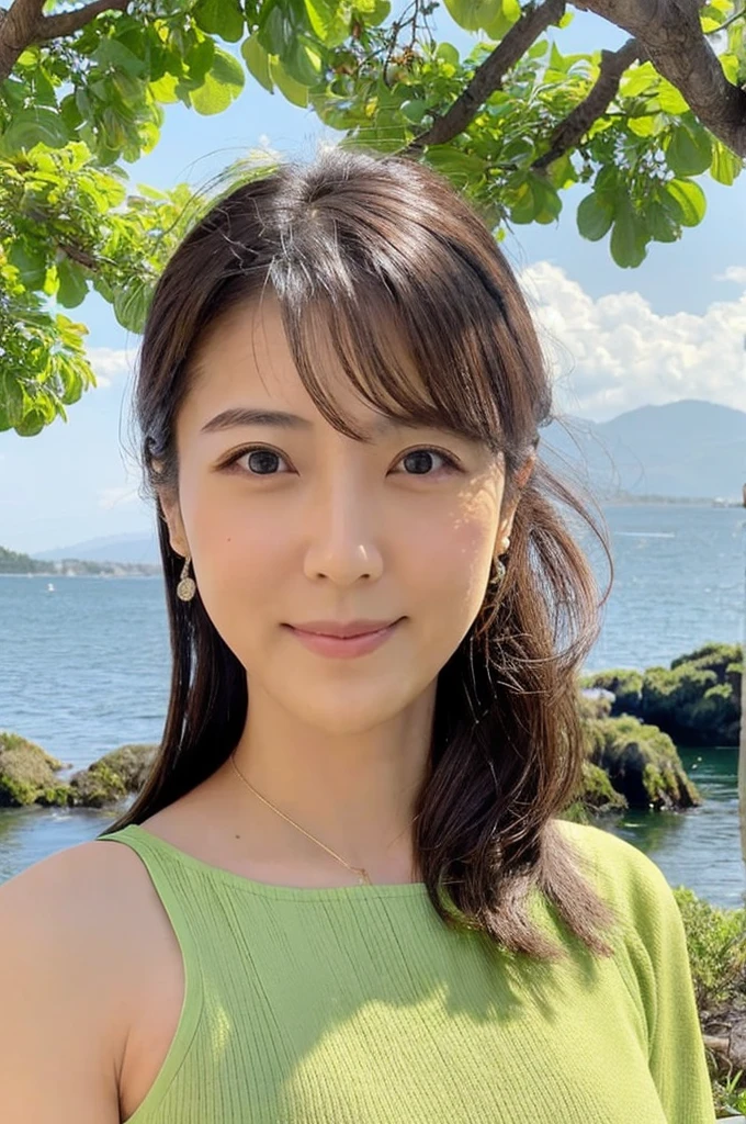 ((Highest quality)), ((masterpiece)), (detailed),Perfect Face,Japanese,landscape,Mature Woman,Upper Body