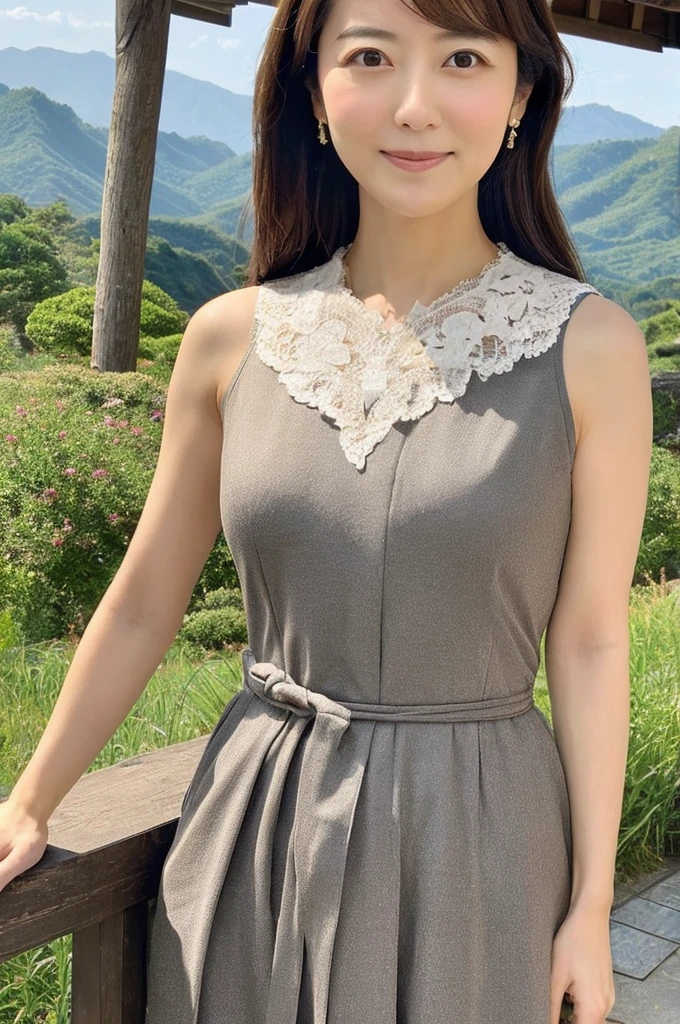 ((Highest quality)), ((masterpiece)), (detailed),Perfect Face,Japanese,landscape,Mature Woman,Upper Body
