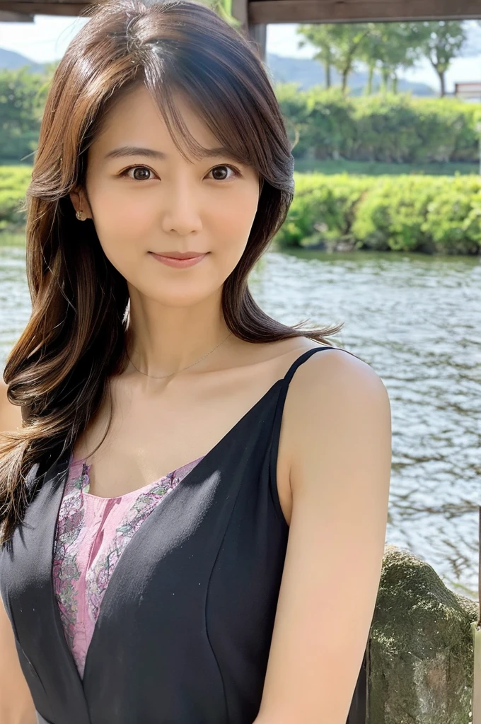 ((Highest quality)), ((masterpiece)), (detailed),Perfect Face,Japanese,landscape,Mature Woman,Upper Body