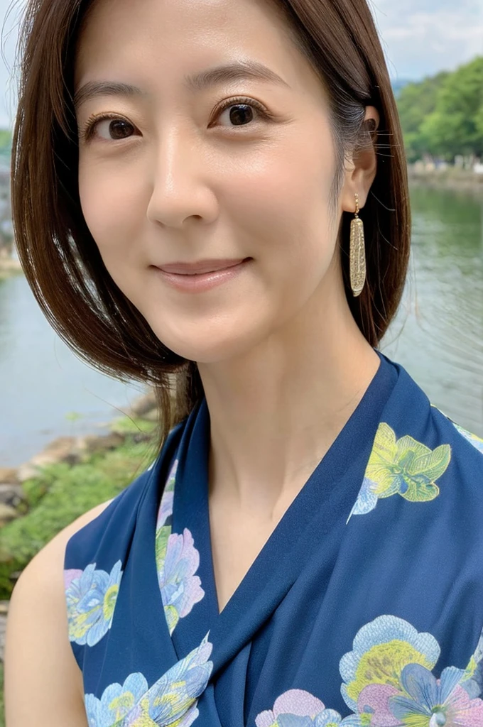 ((Highest quality)), ((masterpiece)), (detailed),Perfect Face,Japanese,landscape,Mature Woman,Upper Body