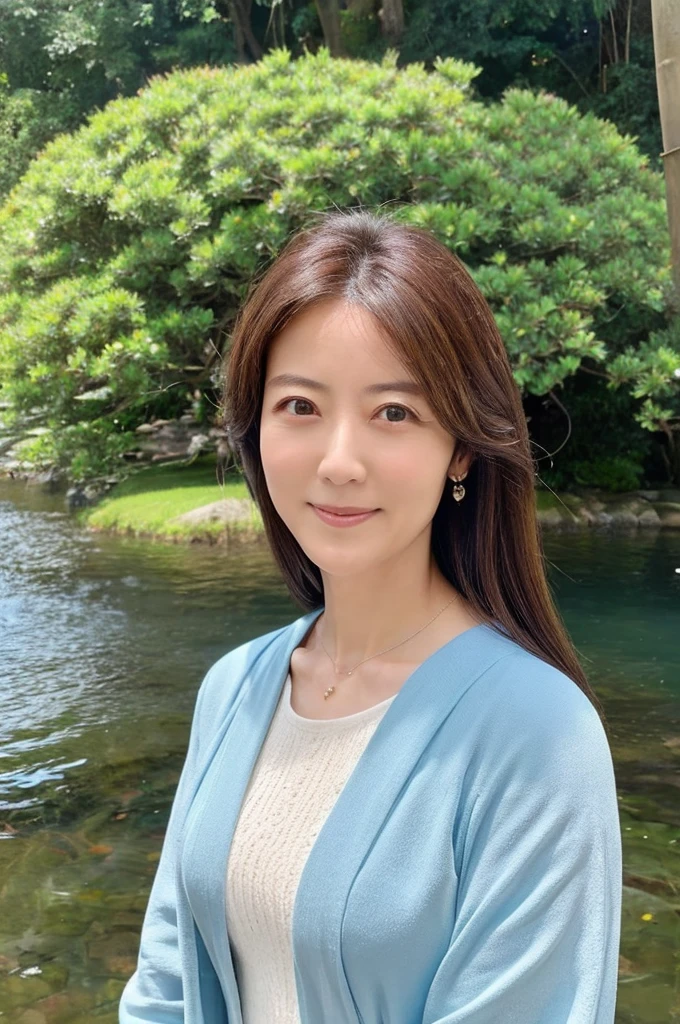 ((Highest quality)), ((masterpiece)), (detailed),Perfect Face,Japanese,landscape,Mature Woman,Upper Body
