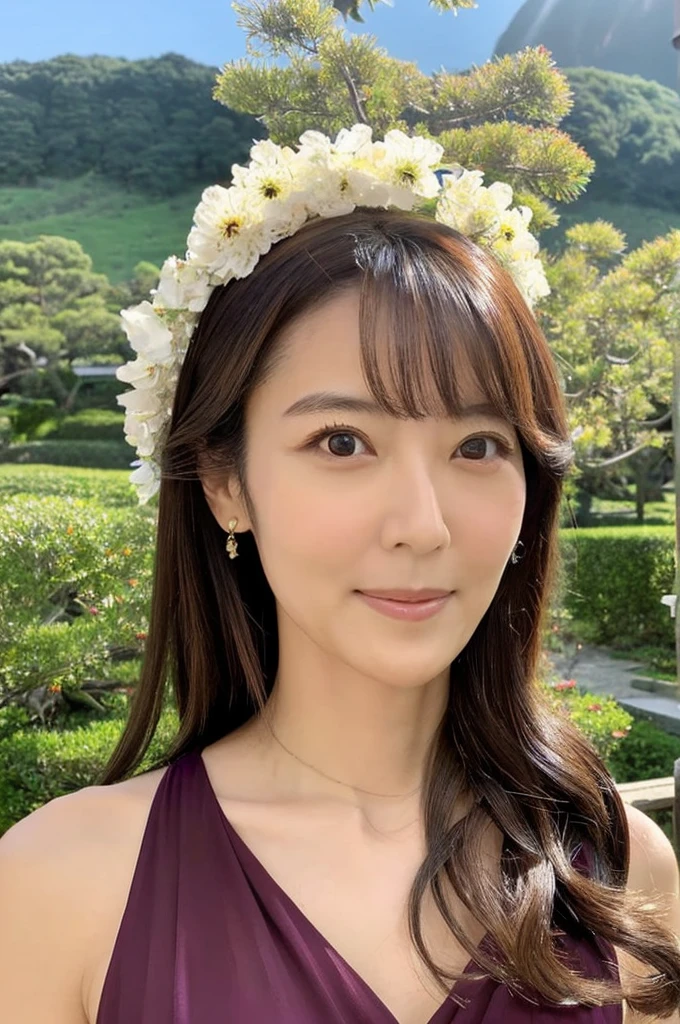 ((Highest quality)), ((masterpiece)), (detailed),Perfect Face,Japanese,landscape,Mature Woman,Upper Body