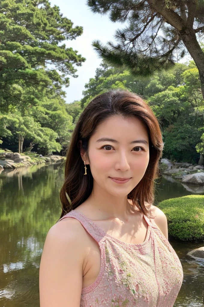 ((Highest quality)), ((masterpiece)), (detailed),Perfect Face,Japanese,landscape,Mature Woman,Upper Body