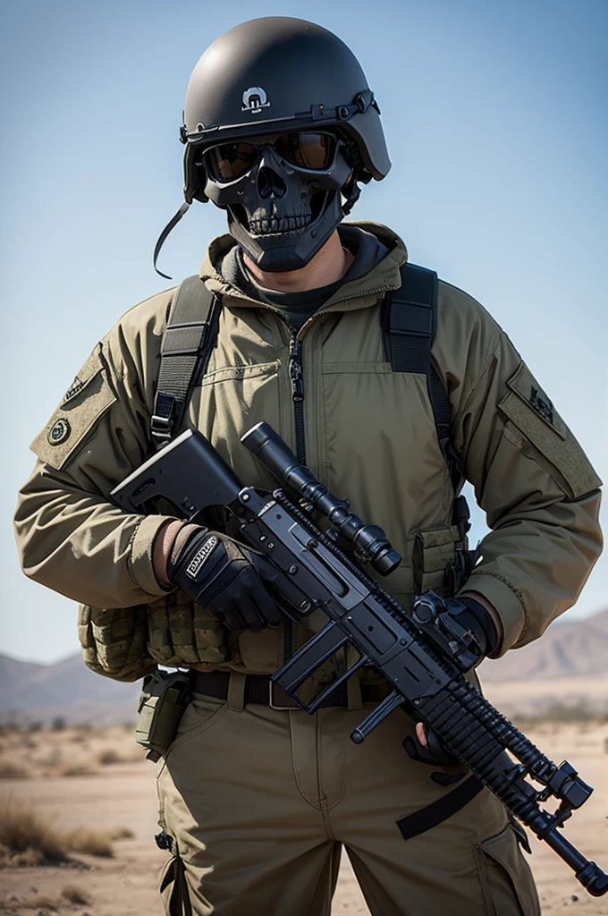 Generate a military skull with a rifle