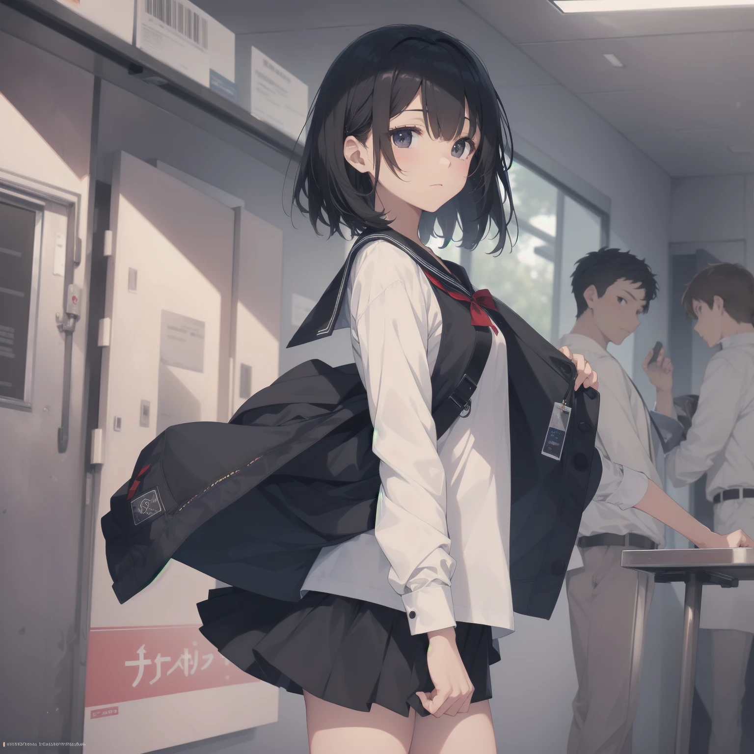 ultra-absurdres-Top quality by artist God, ultra-detailed, high resolution, anime moe artstyle, best anime 8k konachan wallpaper, pixiv contest winner, pool:2810, perfect anatomy,break, 1girl, (Please draw a girl walking sleepily to school alone. )break,(Solo,little female, 13-year-old:1.3),Full limbs, complete fingers,a junior high school student, (very short hair), short cut, flat chest, , small butt, small black eyes, beautiful detailed eyes, well-proportioned iris and pupils, expressive eyes, highres detailed hair, soft expression, salor school_uniform, sailor collar, serahuku, bow, pleated skirt,(Detailed Lighting), (Detailed background), in the School commute route. break,super detailed skin, Best cinematic lighting powered by famous artist, 8k,beauty illustration,photoshop_(medium),very aesthetic,break,((artist:kotorai )), artist:clamp ,artist:carnelian ,artist:kantoku ,