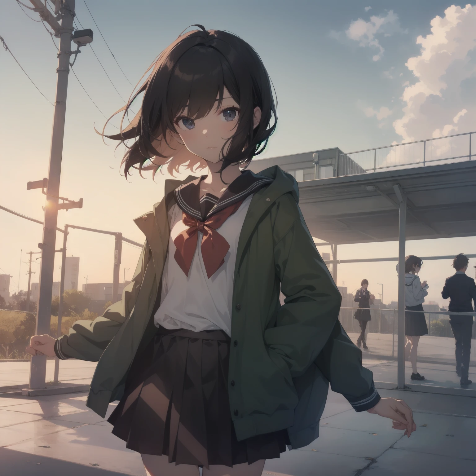 ultra-absurdres-Top quality by artist God, ultra-detailed, high resolution, anime moe artstyle, best anime 8k konachan wallpaper, pixiv contest winner, pool:2810, perfect ???????,break, 1girl, (Please draw a girl walking sleepily to school alone. )break,(Solo,little female, 13-year-old:1.3),Full limbs, complete fingers,a junior high school student, (very short hair), short cut, flat chest, , small butt, small black eyes, beautiful detailed eyes, well-proportioned iris and pupils, expressive eyes, highres detailed hair, soft expression, salor school_uniform, sailor collar, serahuku, bow, pleated skirt,(Detailed Lighting), (Detailed background), in the School commute route. break,super detailed skin, Best cinematic lighting powered by famous artist, 8k,beauty illustration,photoshop_(medium),very aesthetic,break,((artist:kotorai )), artist:clamp ,artist:carnelian ,artist:kantoku ,
