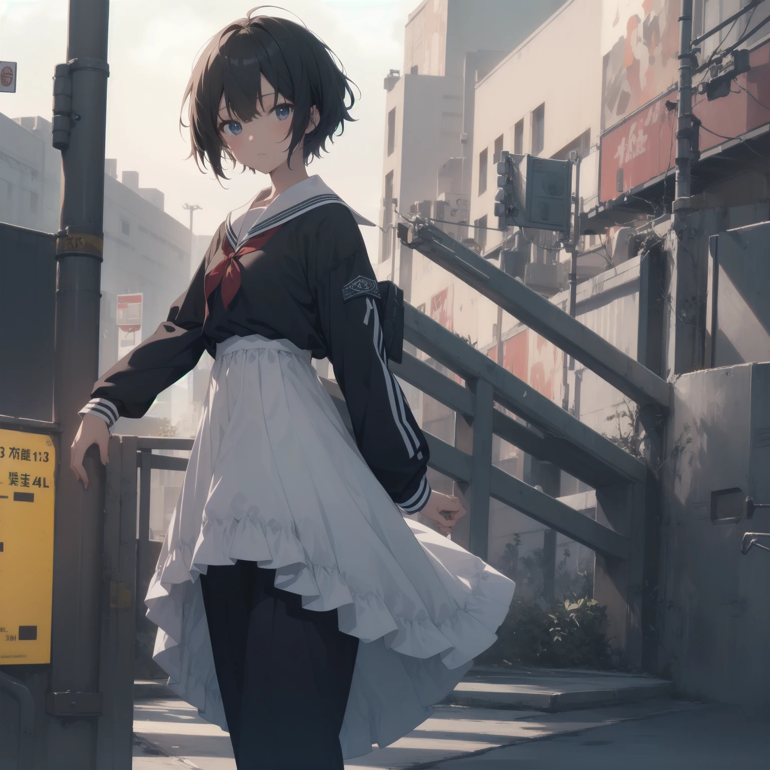 ultra-absurdres-Top quality by artist God, ultra-detailed, high resolution, anime moe artstyle, best anime 8k konachan wallpaper, pixiv contest winner, pool:2810, perfect anatomy,break, 1girl, (Please draw a girl walking sleepily to school alone. )break,(Solo,little female, 13-year-old:1.3),Full limbs, complete fingers,a junior high school student, (very short hair), short cut, flat chest, , small butt, small black eyes, beautiful detailed eyes, well-proportioned iris and pupils, expressive eyes, highres detailed hair, soft expression, salor school_uniform, sailor collar, serahuku, bow, pleated skirt,(Detailed Lighting), (Detailed background), in the School commute route. break,super detailed skin, Best cinematic lighting powered by famous artist, 8k,beauty illustration,photoshop_(medium),very aesthetic,break,((artist:kotorai )), artist:clamp ,artist:carnelian ,artist:kantoku ,