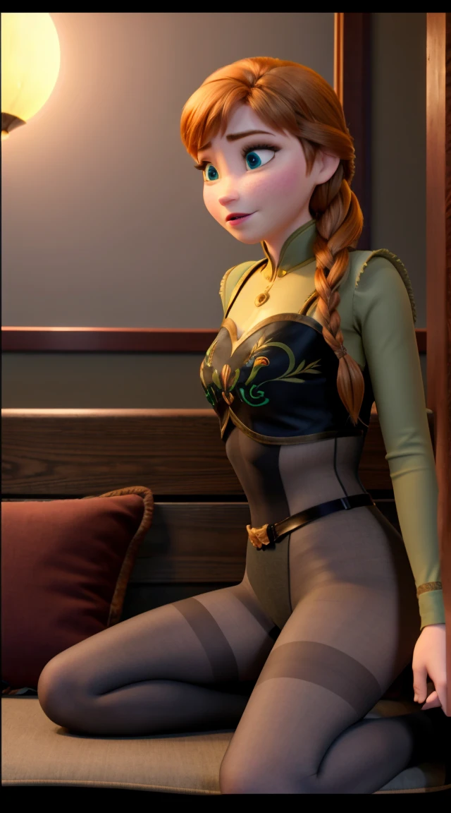 Photo of Anna of Arendelle wearing thight opaque pantyhose, cameltoe