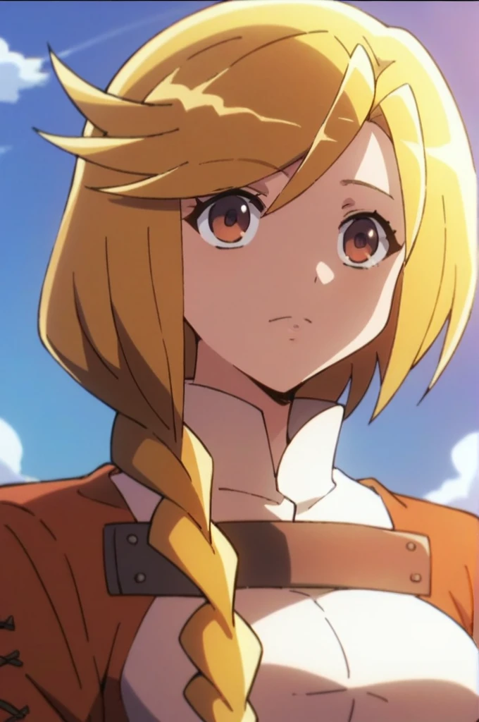 score_9, score_8_up,  score_7_up, source_anime, best quality, masterpiece, 1girl, enri emmot, overlord, brown eyes, blonde hair, facing viewer, beautiful lighting, absurdres, , young, side plait, plaited hair