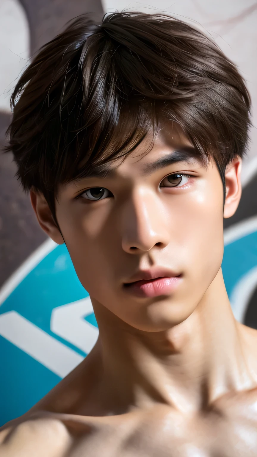 Highest quality, masterpiece, Ultra-high resolution, (Realistic: 1.4), Original photo, wallpaper, Head Photo, skin, Simple Background, Iris, detailed, Selfie, 1 boy, 18-year-old, good looking, Wind,gym