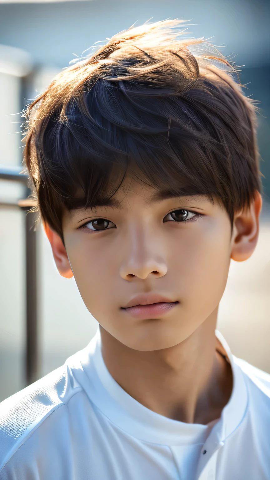 Highest quality, masterpiece, Ultra-high resolution, (Realistic: 1.4), Original photo, wallpaper, Head Photo, skin, Simple Background, Iris, detailed, Selfie, 1 boy, 18-year-old, good looking, Wind,soccer ball