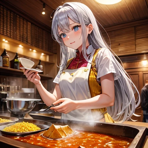 Making curry at a fantasy curry restaurant 褐色の肌にSilver Hairのエルフ Silver Hair