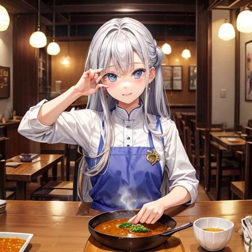 Making curry at a fantasy curry restaurant 褐色の肌にSilver Hairのエルフ Silver Hair