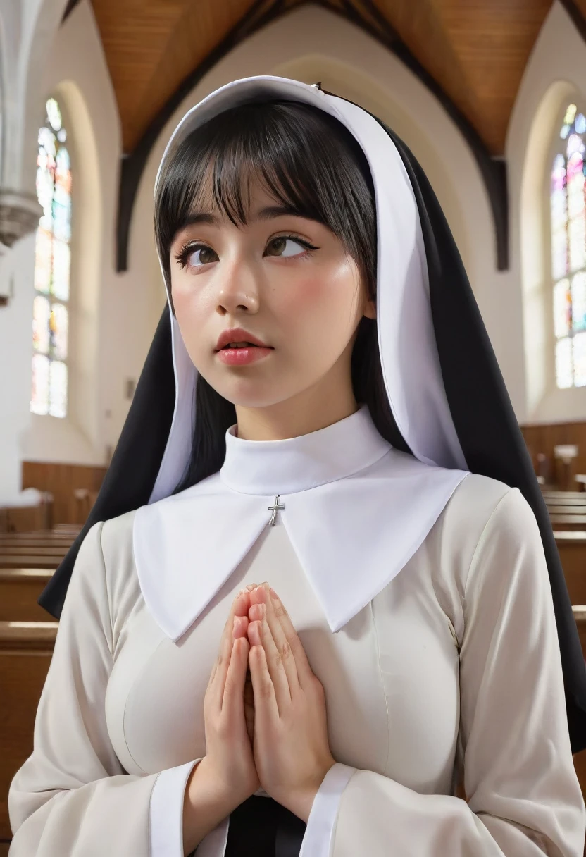 nude、Young nun, Bible, Gray Hair, church, Realistic and detailed eyes  ,  Browsing Caution,,((( She is being made to cum))),Kind Face、((Blowjob)、((Put it in your mouth))
