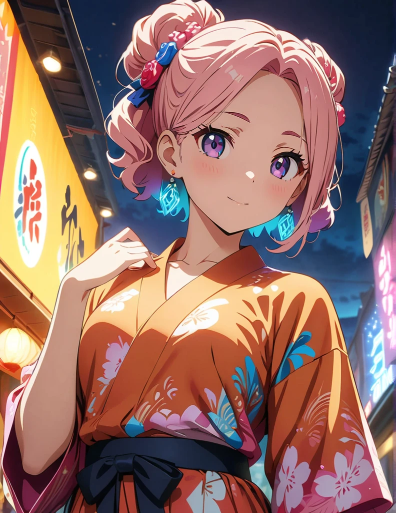 (anime artwork, anime style, studio anime, very detailed, up to date, vibrant, Anime Coloring, high contrast, masterpiece:1.2, best quality, best aesthetics),3 girl,Yukata,firework night festival Medium chest,random hair, One eye is hidden by the bangs, perfect proportions, high detail skin, Cute, detailed faces, precise fingers,