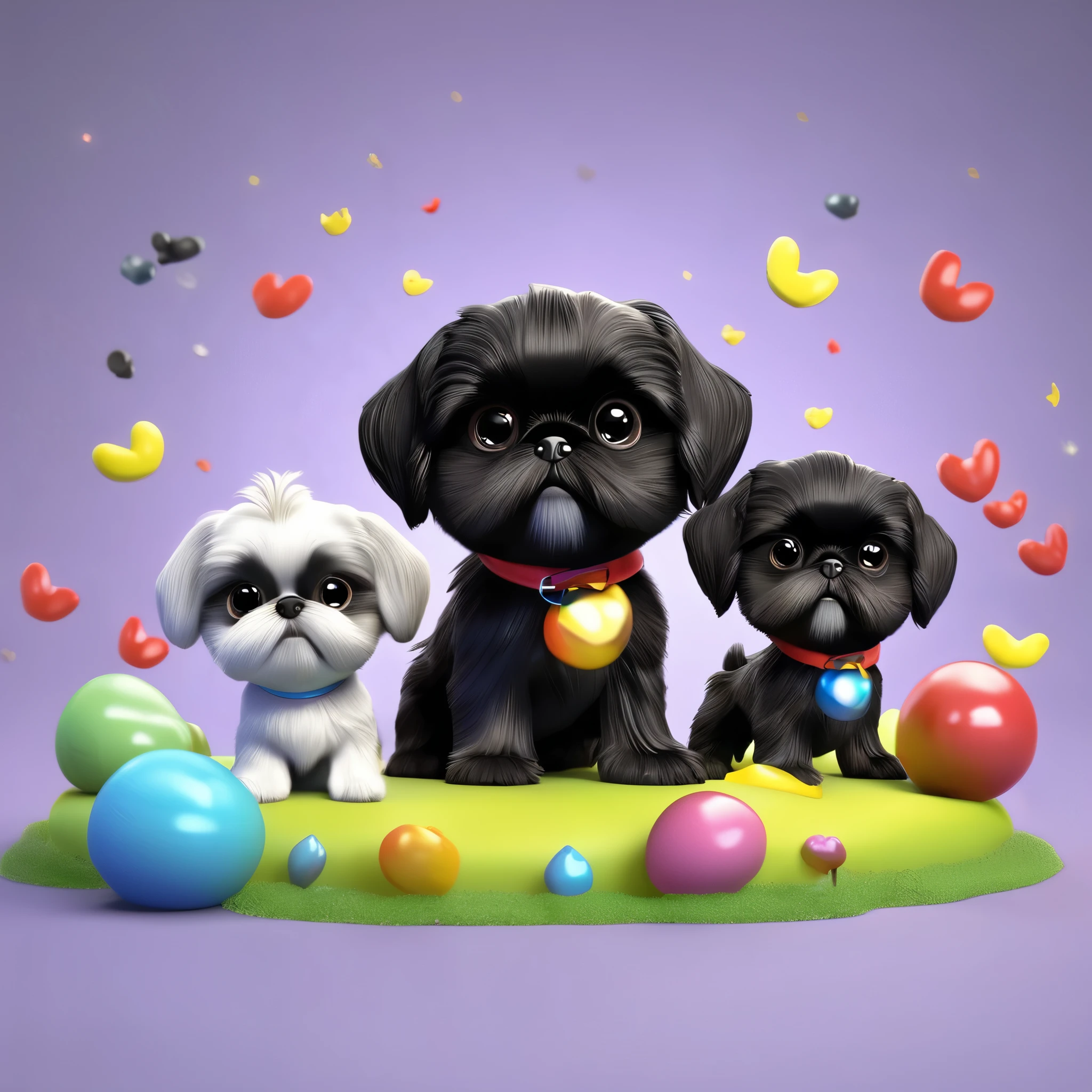 2 Adorable small black Shih Tzu puppies playing Disney background 3d cartoon 3d render disney pixar styleundefined, undefined, undefined, undefined, undefined, undefined, undefined, undefined,
