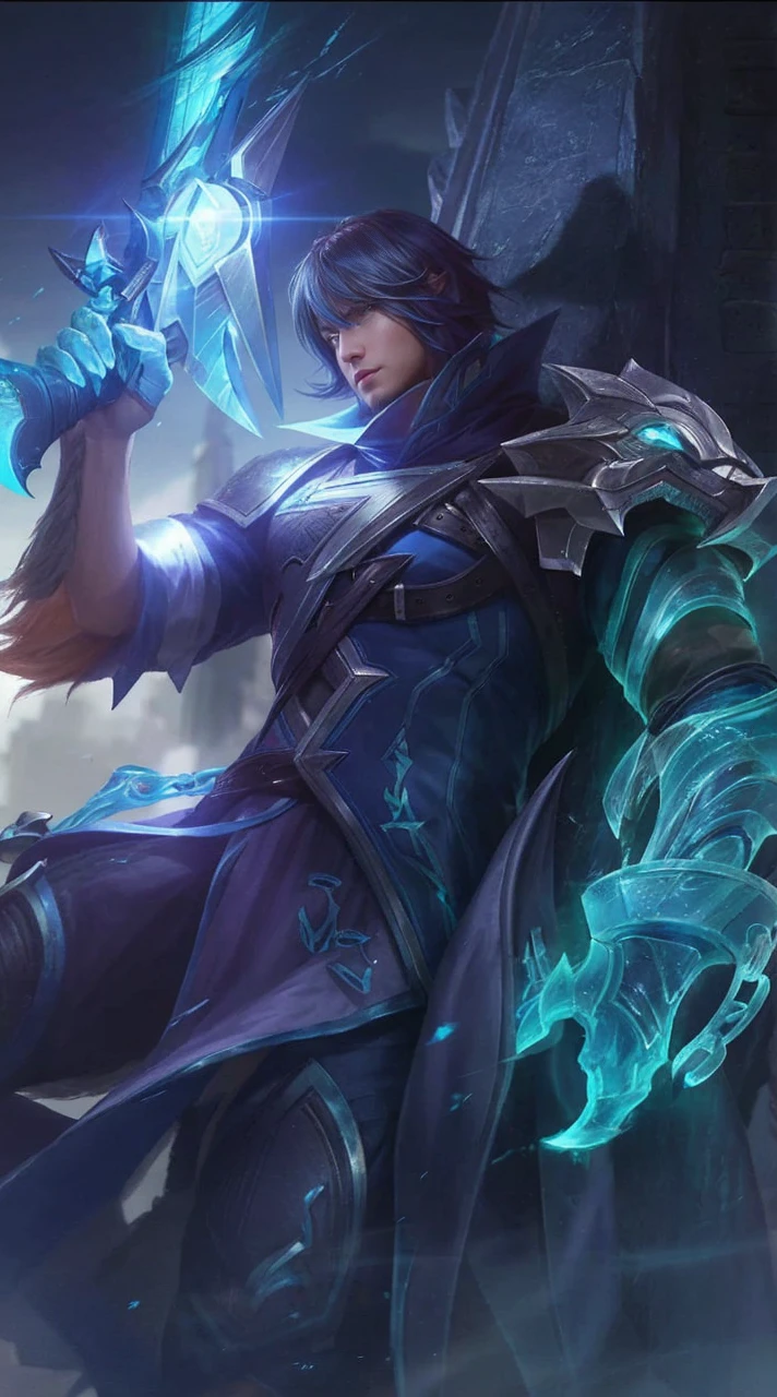 style image of a man with blue hair and a sword, extremely detailed artgerm, artgerm detailed, ig model | artgerm, ashe, style artgerm, artgerm. high detail, artgerm jsc, riven, ! dream artgerm, style of artgerm, trending artgerm, artgerm style