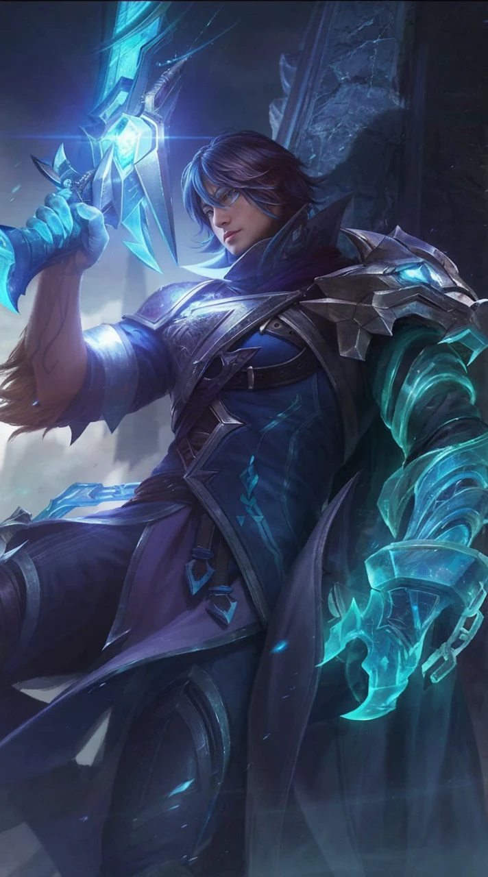 style image of a man with blue hair and a sword, extremely detailed artgerm, artgerm detailed, ig model | artgerm, ashe, style artgerm, artgerm. high detail, artgerm jsc, riven, ! dream artgerm, style of artgerm, trending artgerm, artgerm style