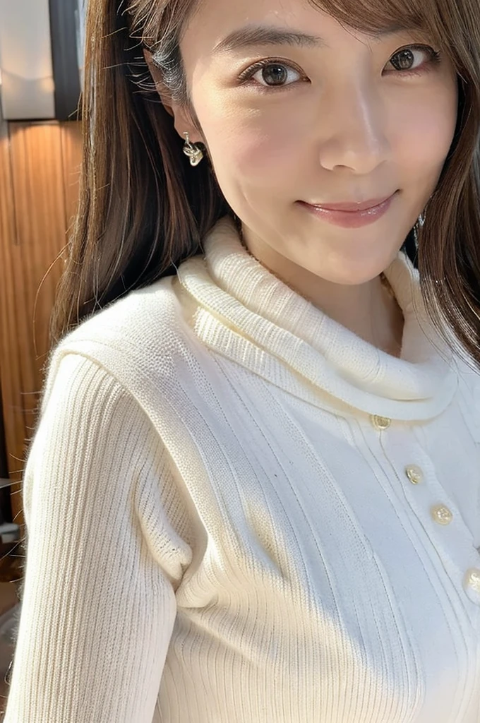 ((Highest quality)), ((masterpiece)), (detailed),Perfect Face,Japanese,Mature Woman,Upper Body,White sweater