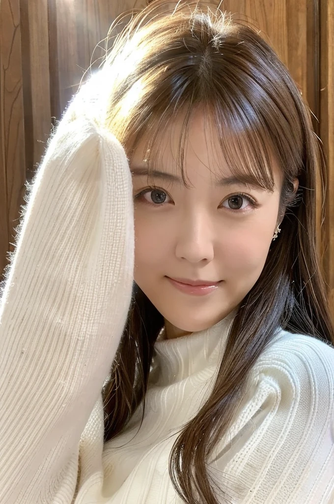 ((Highest quality)), ((masterpiece)), (detailed),Perfect Face,Japanese,Mature Woman,Upper Body,White sweater