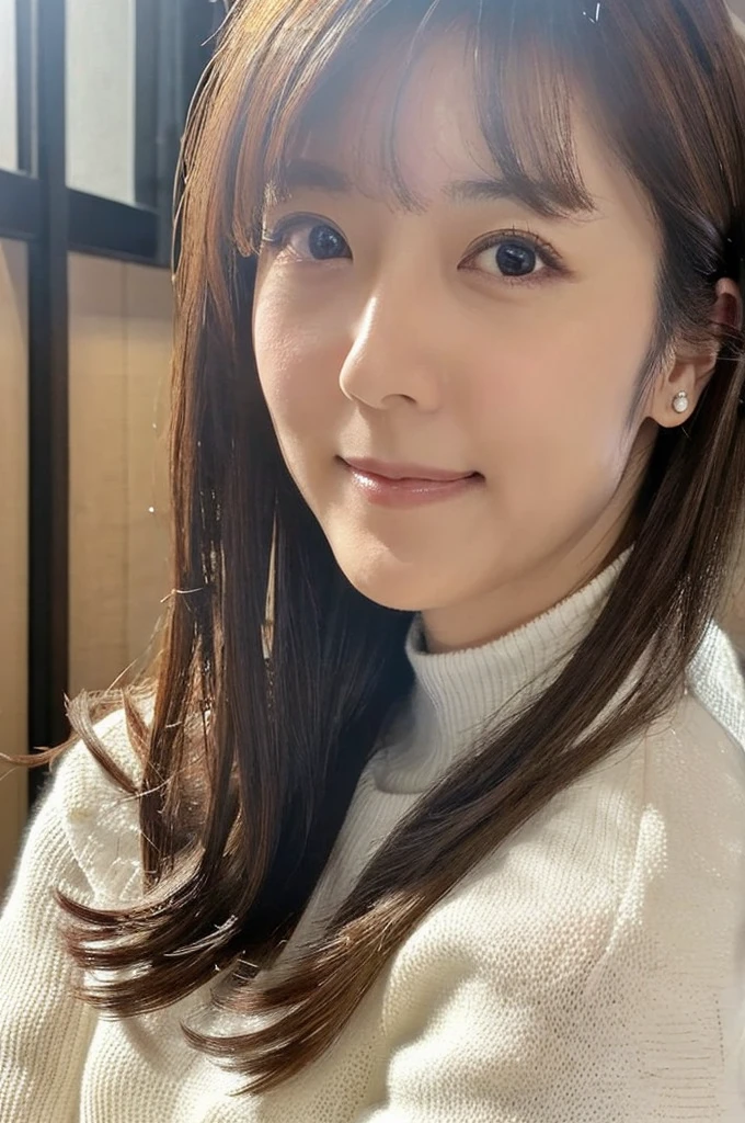 ((Highest quality)), ((masterpiece)), (detailed),Perfect Face,Japanese,Mature Woman,Upper Body,White sweater