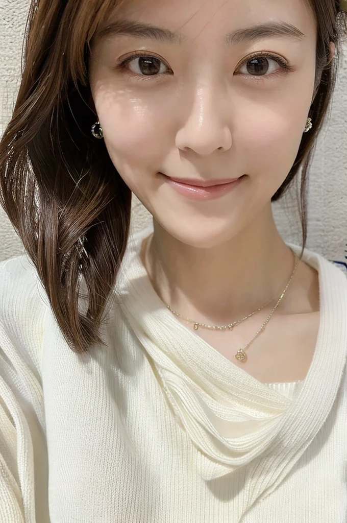 ((Highest quality)), ((masterpiece)), (detailed),Perfect Face,Japanese,Mature Woman,Upper Body,White sweater