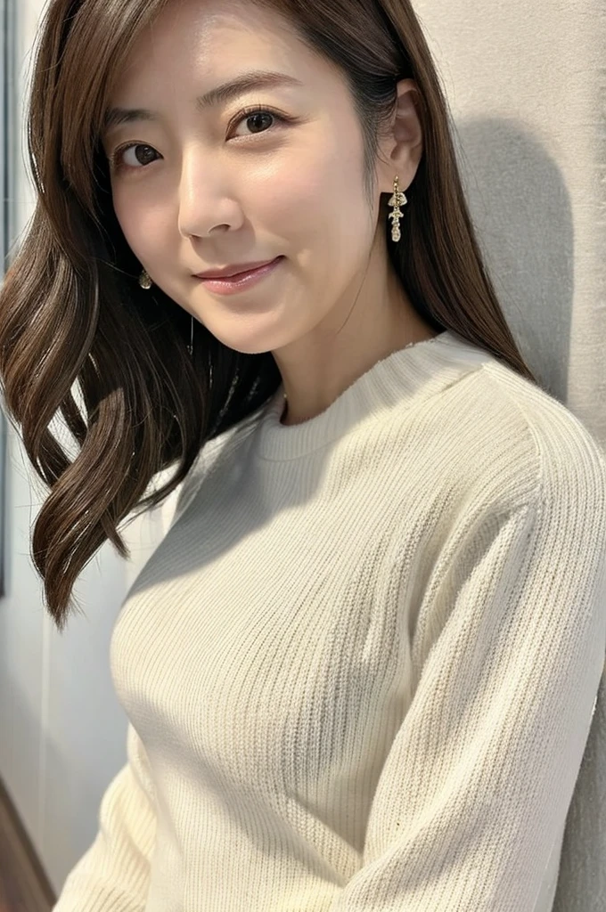 ((Highest quality)), ((masterpiece)), (detailed),Perfect Face,Japanese, Woman,Upper Body,White sweater
